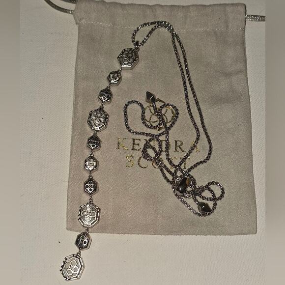 Kendra Scott Custom Adjustable Necklace Silver Black Drusy Clear Slate Pearl - Picture 4 of 8